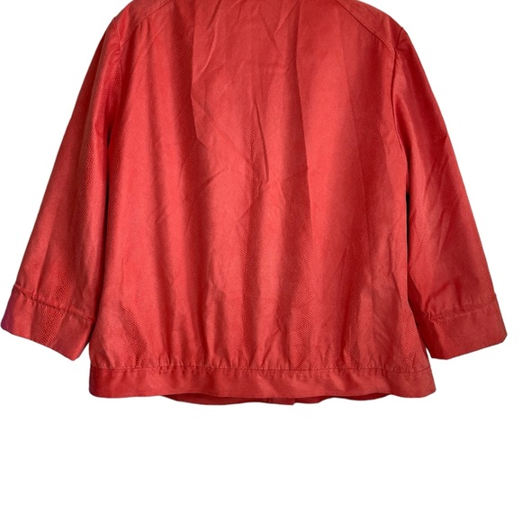 Chico’s Coral Salmon Jacket Full Zip 2 M/L Snake Pattern 3/4 Sleeve Cords Lined - Picture 2 of 15